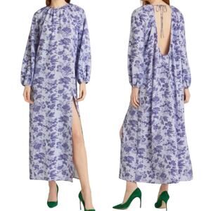 Hill House Simone Dress Open Back Tonal Floral Patterned Lilac NEW Womens Medium